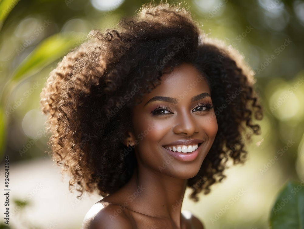 Close-up Portrait of a Smiling Woman with Curly Hair Close-up Portrait of a Smiling Woman with Curly Hair