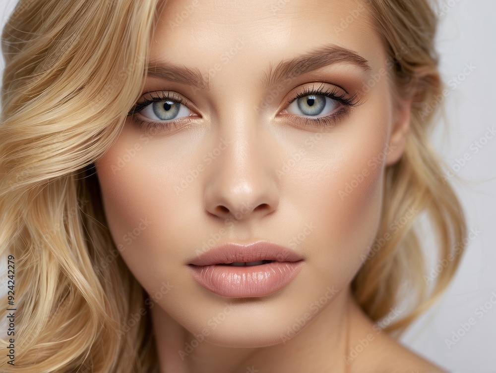 Close-up Portrait of a Young Woman with Blonde Hair and Blue Eyes Close-up Portrait of a Young Woman with Blonde Hair and Blue Eyes