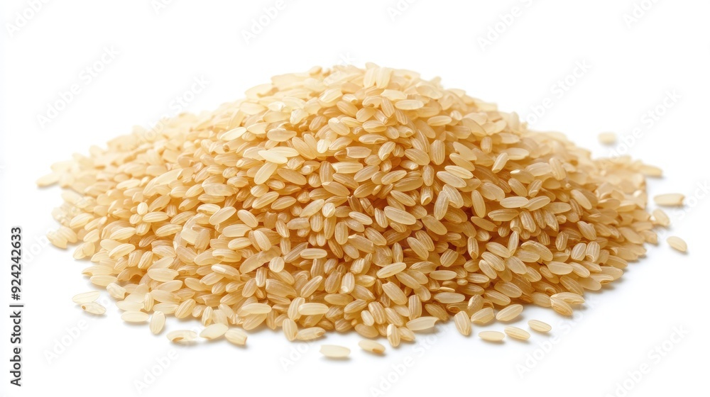 Heap of uncooked Jasmine rice grains spread out on a white background, perfectly isolated with a clipping path. Organic and natural food theme. Heap of uncooked Jasmine rice grains spread out on a white background, perfectly isolated with a clipping path. Organic and natural food theme.