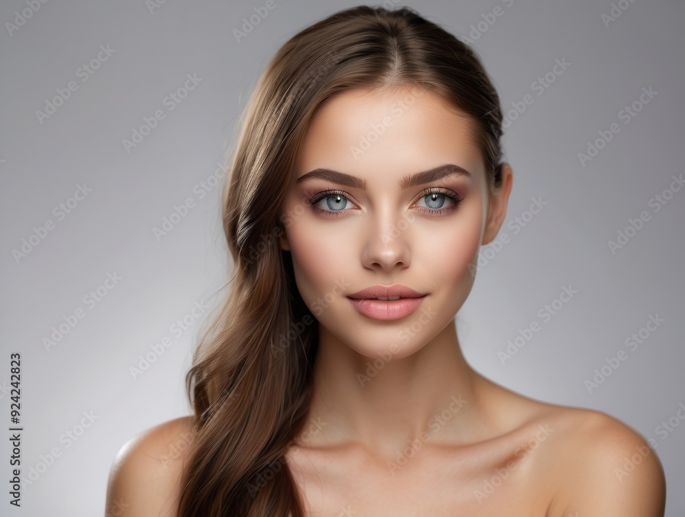 Portrait of a Young Woman with Long Brown Hair and Blue Eyes Portrait of a Young Woman with Long Brown Hair and Blue Eyes