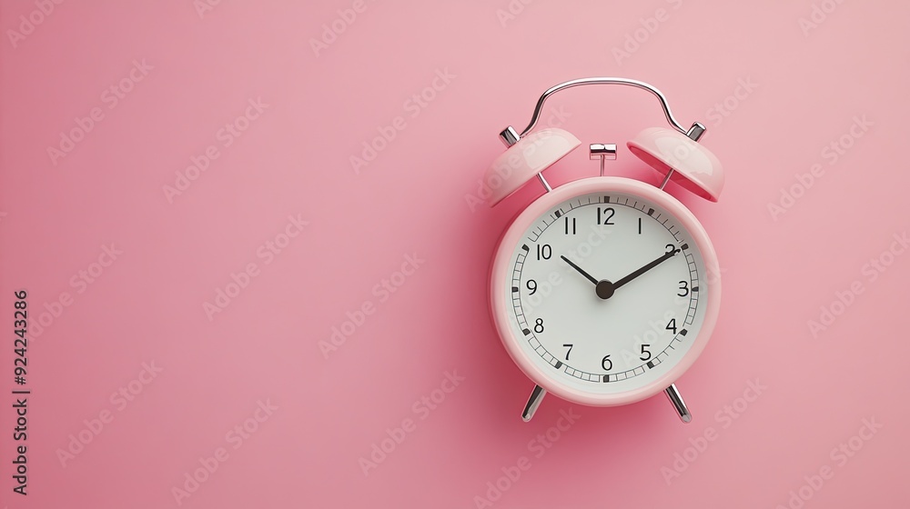 Pink alarm clock on pink background. Perfect for illustrating concepts of time management, schedules, deadlines, and productivity. Pink alarm clock on pink background. Perfect for illustrating concepts of time management, schedules, deadlines, and productivity.