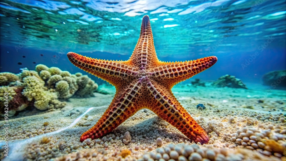 Beautiful close-up of a vibrant starfish on the ocean floor, marine life, underwater, tropical, colorful, exotic Beautiful close-up of a vibrant starfish on the ocean floor, marine life, underwater, tropical, colorful, exotic