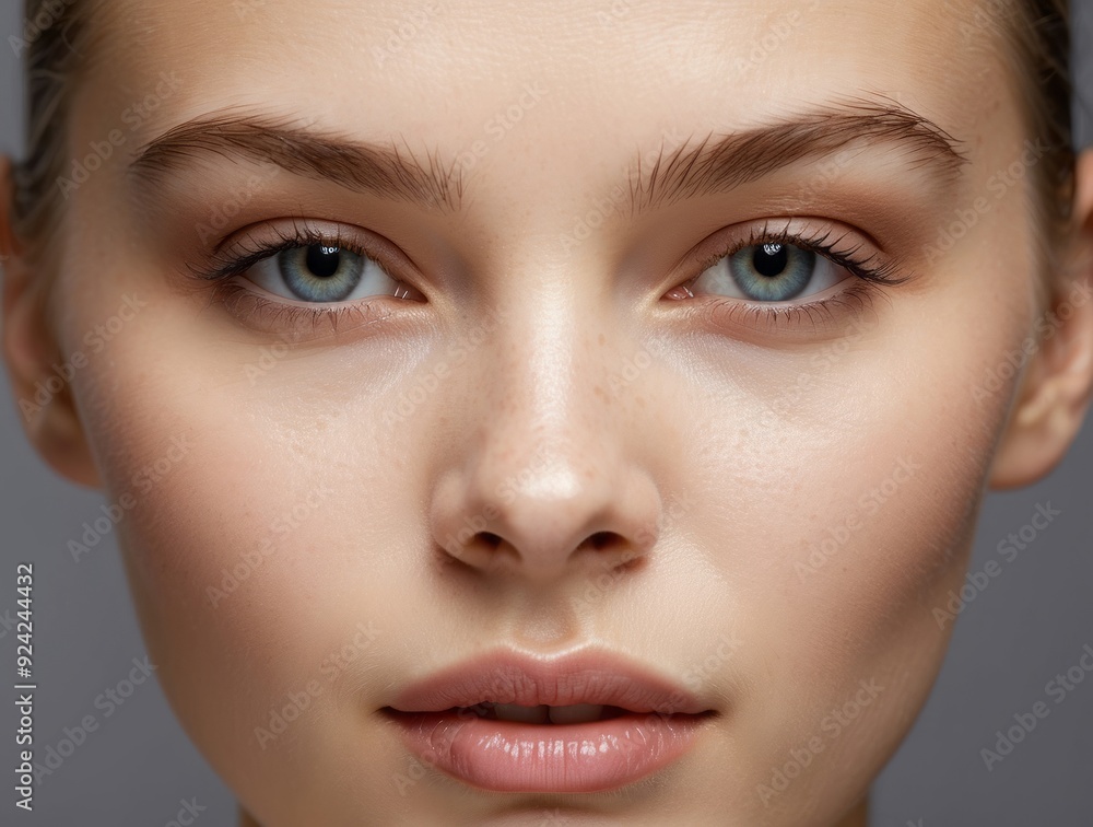 Close-up Portrait of a Woman with Blue Eyes and Softly Defined Lips Close-up Portrait of a Woman with Blue Eyes and Softly Defined Lips