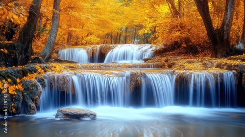 Serene Waterfall in Autumn Forest