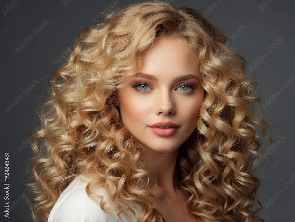 Close-up Portrait of a Woman with Long, Blonde, Curly Hair Close-up Portrait of a Woman with Long, Blonde, Curly Hair