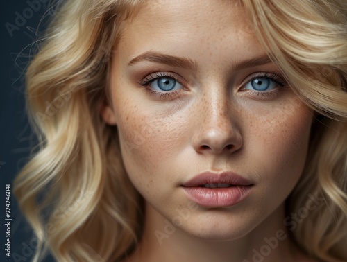 Close-up Portrait of a Woman with Blonde Hair and Blue Eyes