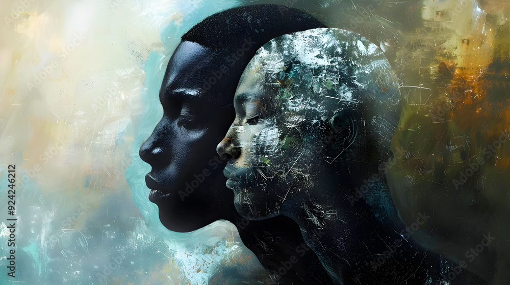 Afrofuturistic Artistic Portrait of Two Faces Afrofuturistic Artistic Portrait of Two Faces
