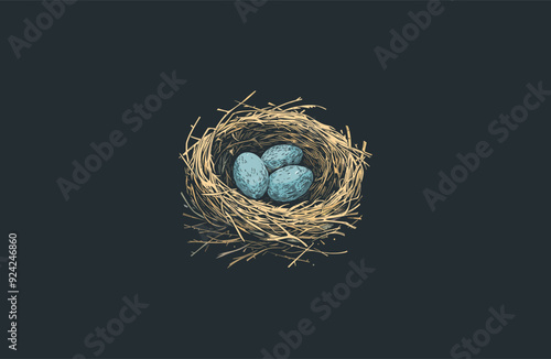 bird's nest with eggs on a tree branch design vector illustration