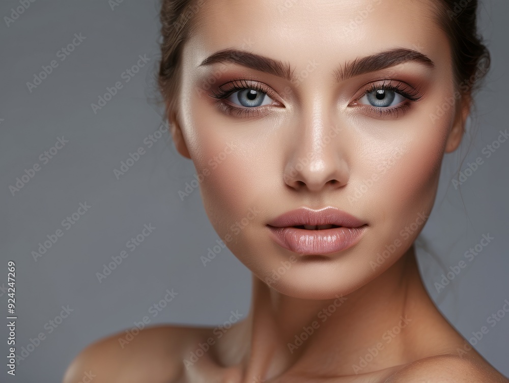 Close-up Portrait of a Woman with Blue Eyes and Makeup Close-up Portrait of a Woman with Blue Eyes and Makeup