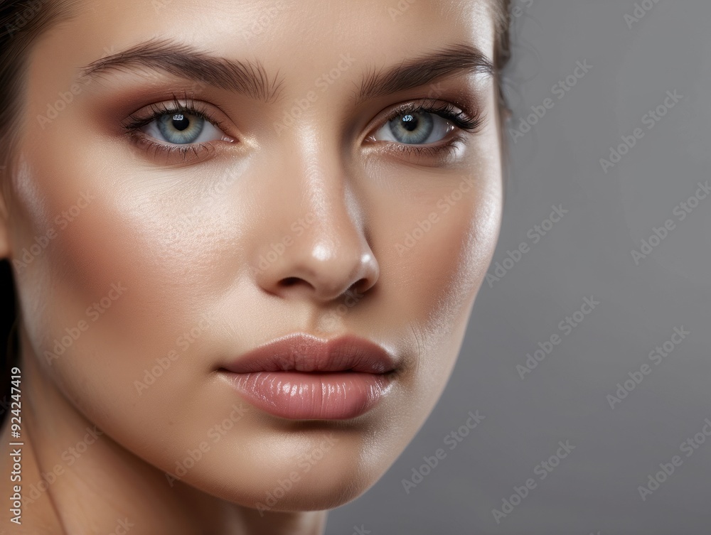 Close-up Portrait of a Woman with Blue Eyes and Full Lips Close-up Portrait of a Woman with Blue Eyes and Full Lips