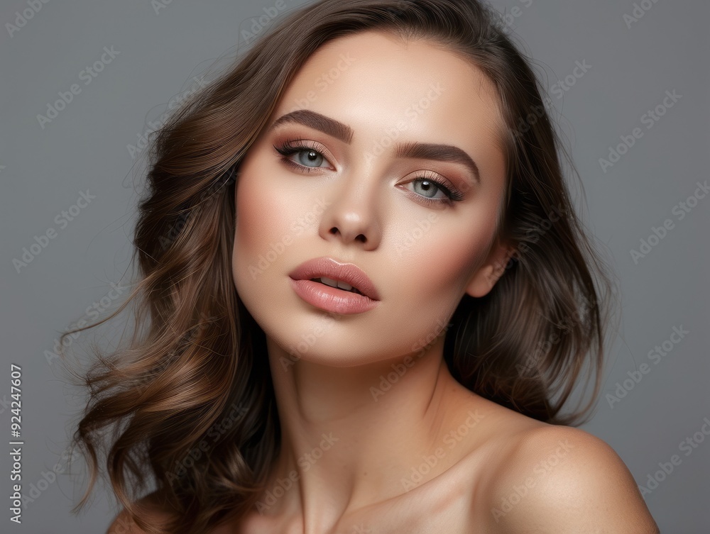 Close-up Portrait of a Woman with Long Brown Hair and Makeup Close-up Portrait of a Woman with Long Brown Hair and Makeup