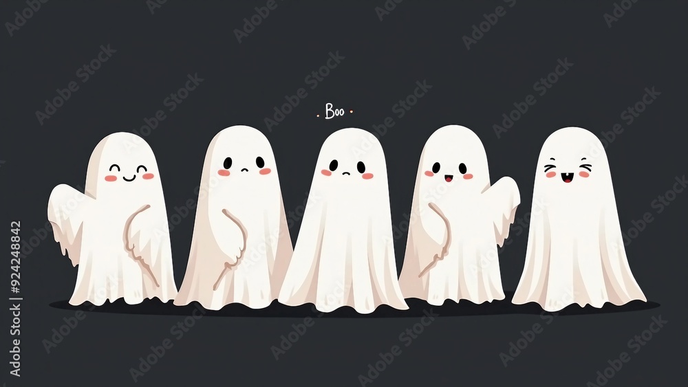 Cute Halloween Ghosts with Different Expressions Cute Halloween Ghosts with Different Expressions