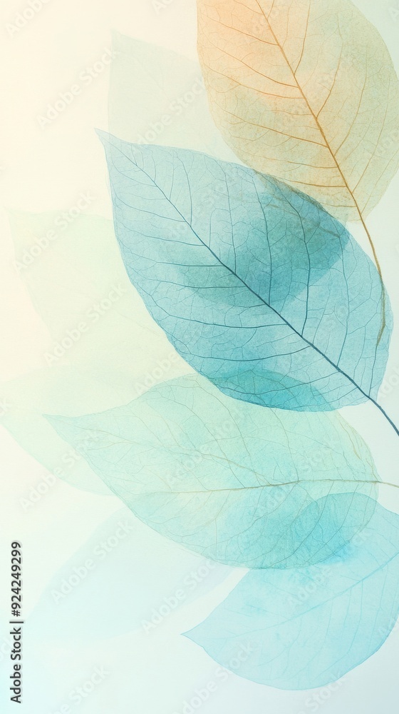 Soft watercolor leaves blend seamlessly with a light background, creating a tranquil atmosphere Soft watercolor leaves blend seamlessly with a light background, creating a tranquil atmosphere