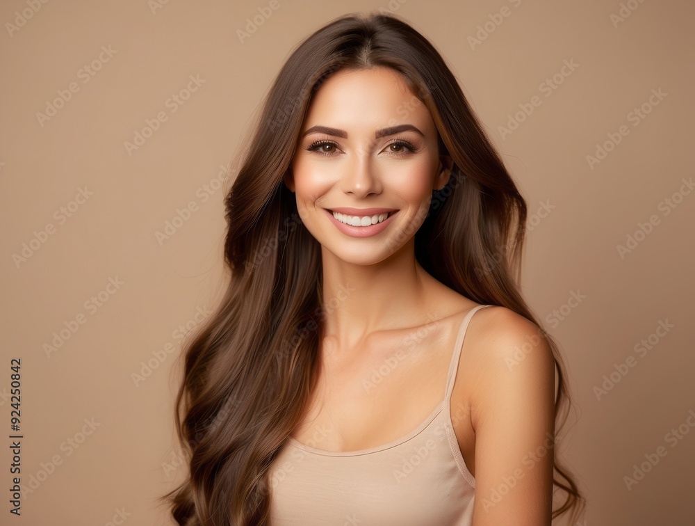 Portrait of a smiling woman with long brown hair Portrait of a smiling woman with long brown hair