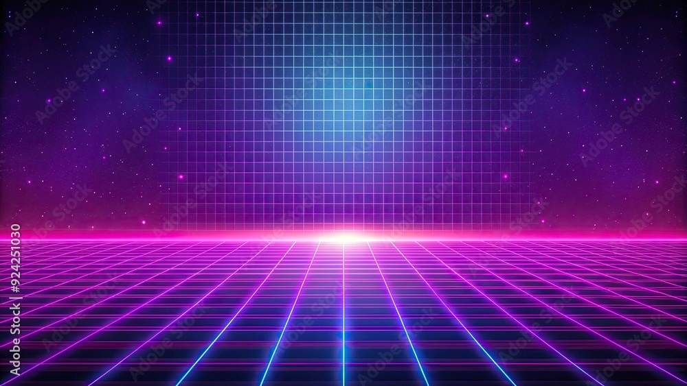 Retrowave synthwave background with purple and magenta neon grid, retro ...