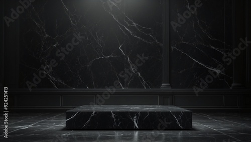 Luxurious black marble platform in a modern minimalist setting photo