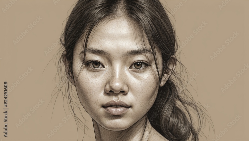 Young woman with ponytail looking directly at the camera. Young woman with ponytail looking directly at the camera.