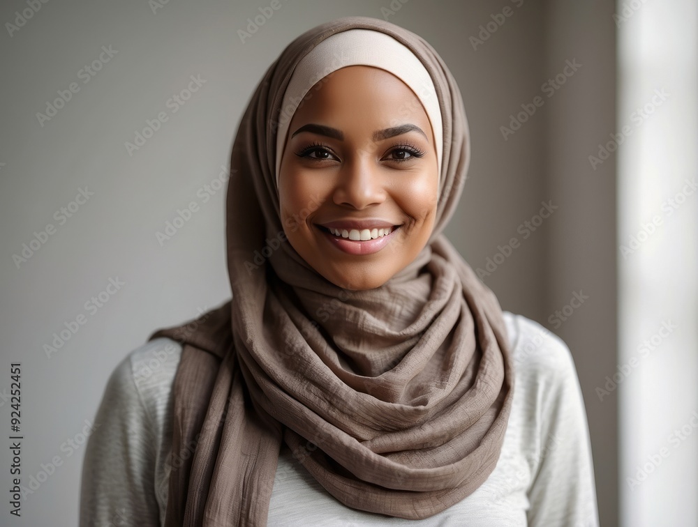 Portrait of a Smiling Woman Wearing a Brown Hijab Portrait of a Smiling Woman Wearing a Brown Hijab