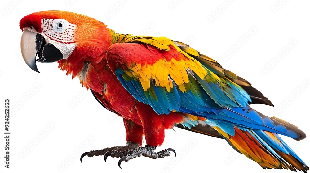 Fototapeta premium A Vibrant Scarlet Macaw with Multicolored Feathers