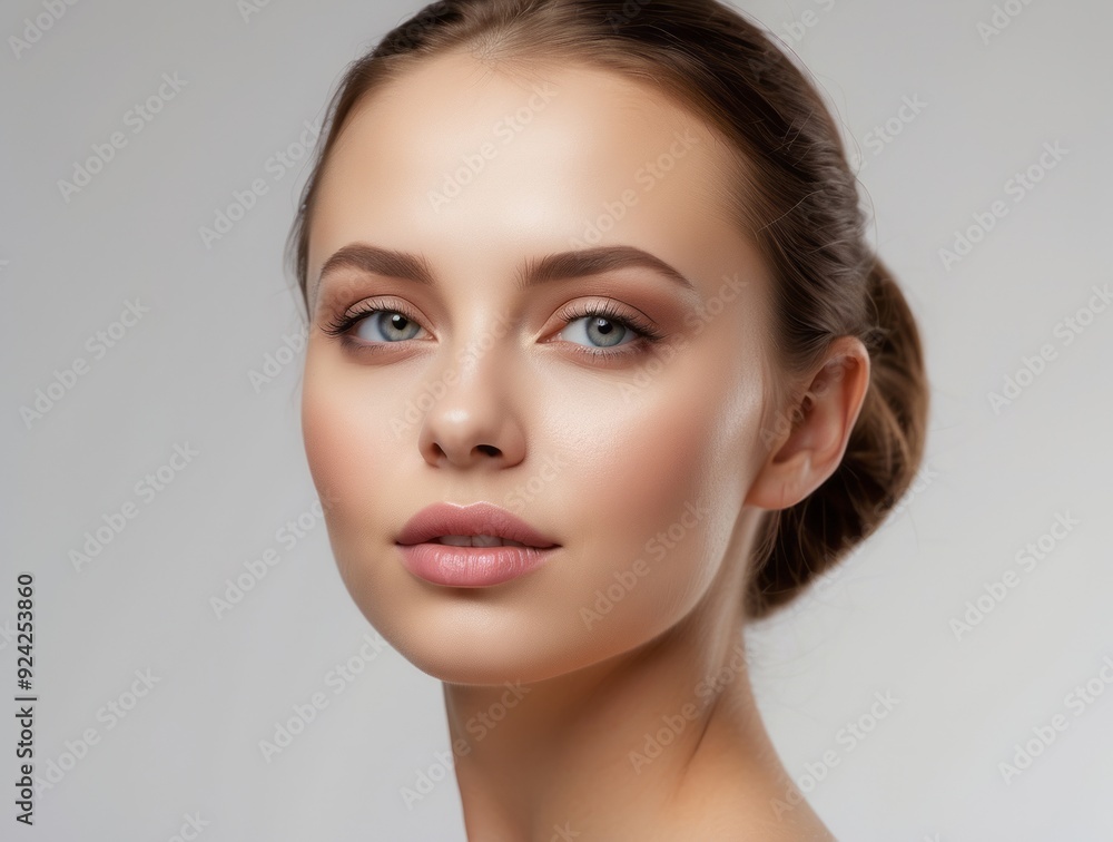 Close-up Portrait of a Woman with Blue Eyes and Light Makeup Close-up Portrait of a Woman with Blue Eyes and Light Makeup