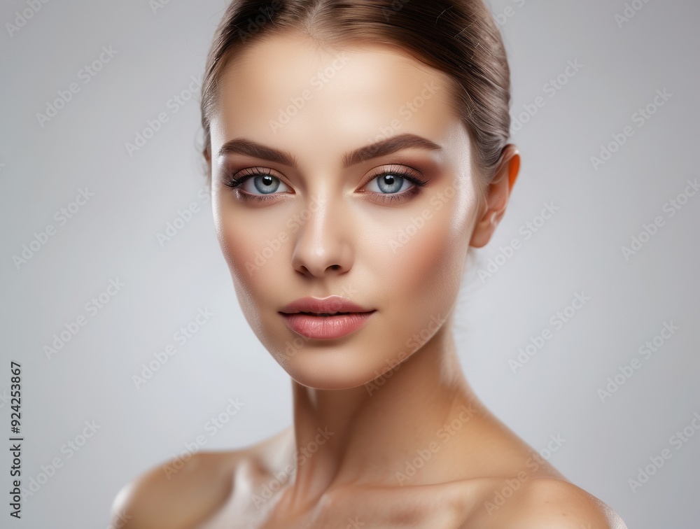Close-up Portrait of a Young Woman with Blue Eyes and Perfect Skin Close-up Portrait of a Young Woman with Blue Eyes and Perfect Skin