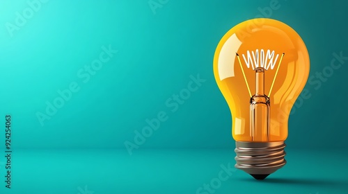 A glowing yellow light bulb on a turquoise background, symbolizing creativity, inspiration, and bright ideas.
