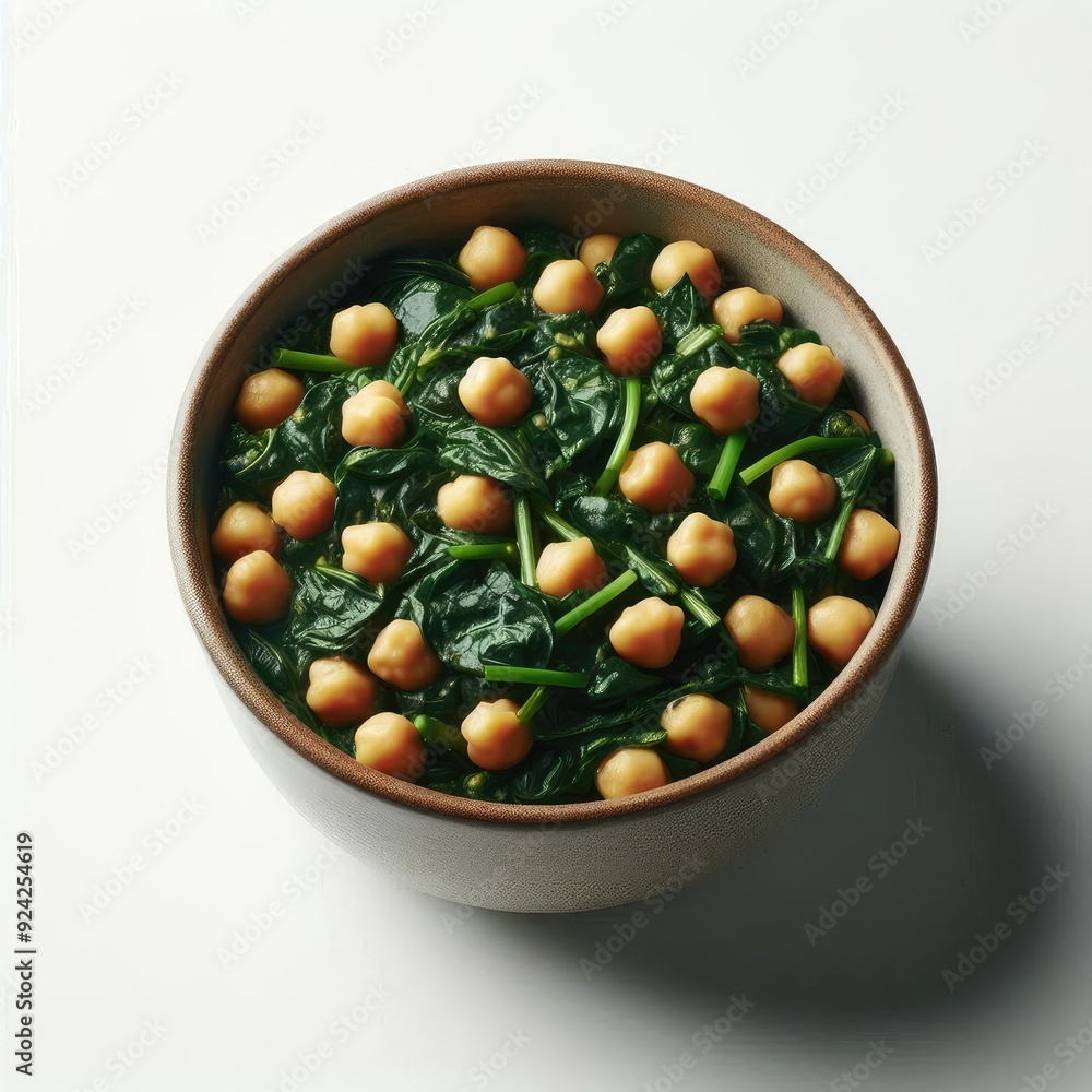 Bowl of fresh spinach with chickpeas Tasty salad isolated on a white background Bowl of fresh spinach with chickpeas Tasty salad isolated on a white background