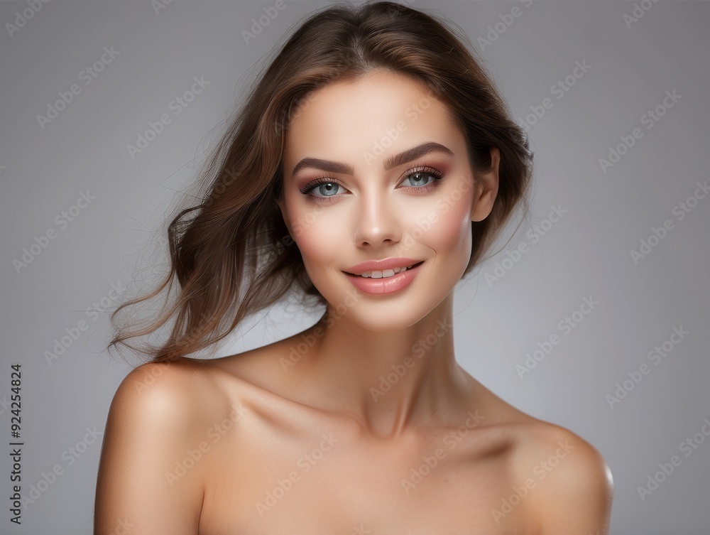 Close-up Portrait of a Woman with Long Brown Hair Smiling Close-up Portrait of a Woman with Long Brown Hair Smiling