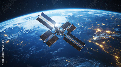 Fototapeta Naklejka Na Ścianę i Meble -  The International Space Station floating above Earth