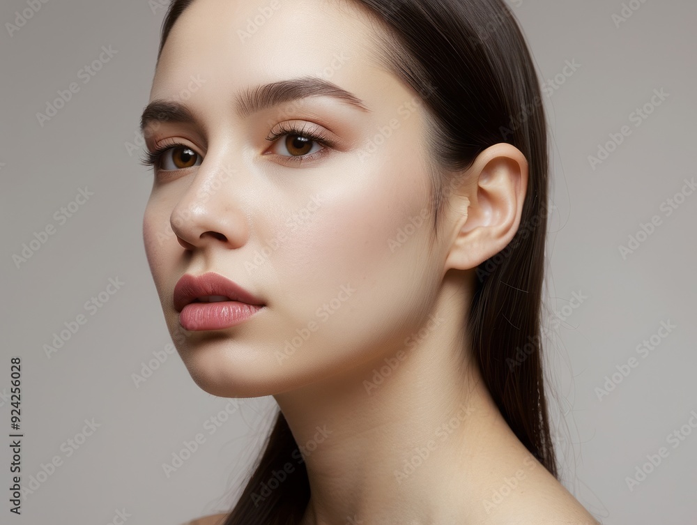 Close-up Portrait of a Woman with Smooth Skin and Brown Eyes Close-up Portrait of a Woman with Smooth Skin and Brown Eyes