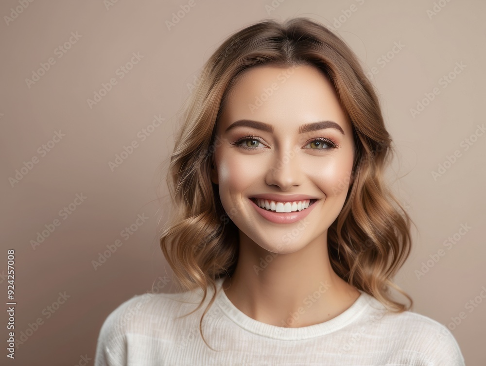 Portrait of a smiling young woman with blonde wavy hair Portrait of a smiling young woman with blonde wavy hair