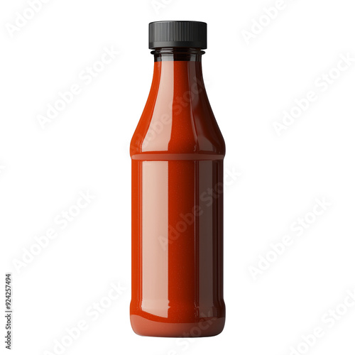 Red hot chili sauce bottle mockup isolated on transparent background