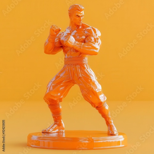 A muscular figurine of a martial artist in a fighting stance