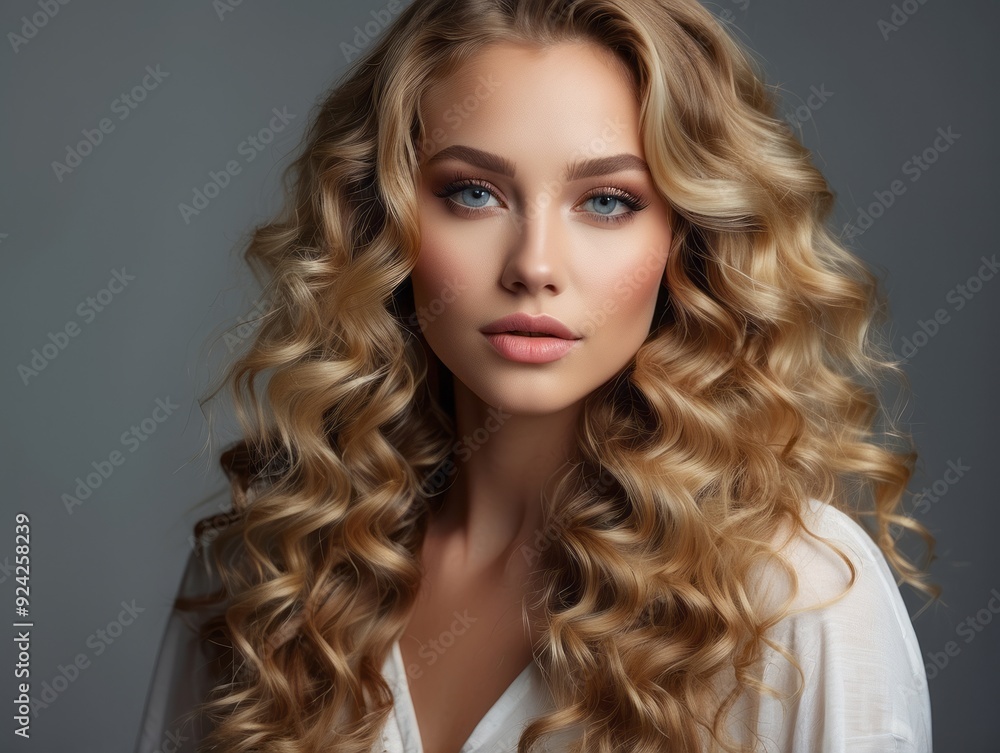 Close-up Portrait of a Woman with Long Blonde Curly Hair Close-up Portrait of a Woman with Long Blonde Curly Hair