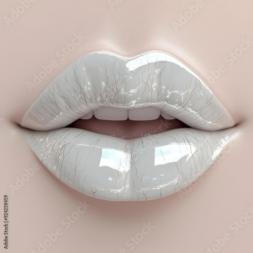 Glossy white lips with a subtle pout
