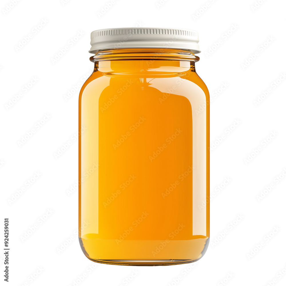 Glass jar filled with honey isolated on a transparent background Glass jar filled with honey isolated on a transparent background