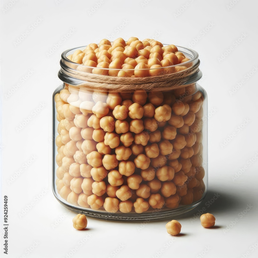 Cooked pickled chickpeas in a glass jar isolated on a white background Cooked pickled chickpeas in a glass jar isolated on a white background