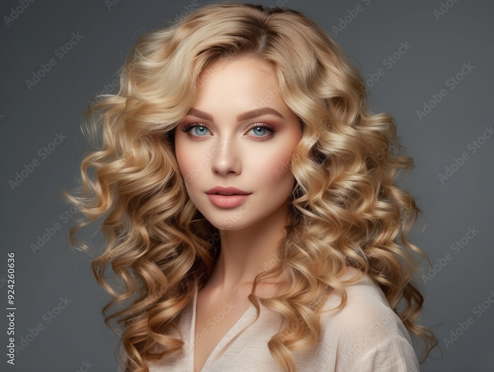 Portrait of a Beautiful Blonde Woman with Curly Hair Portrait of a Beautiful Blonde Woman with Curly Hair