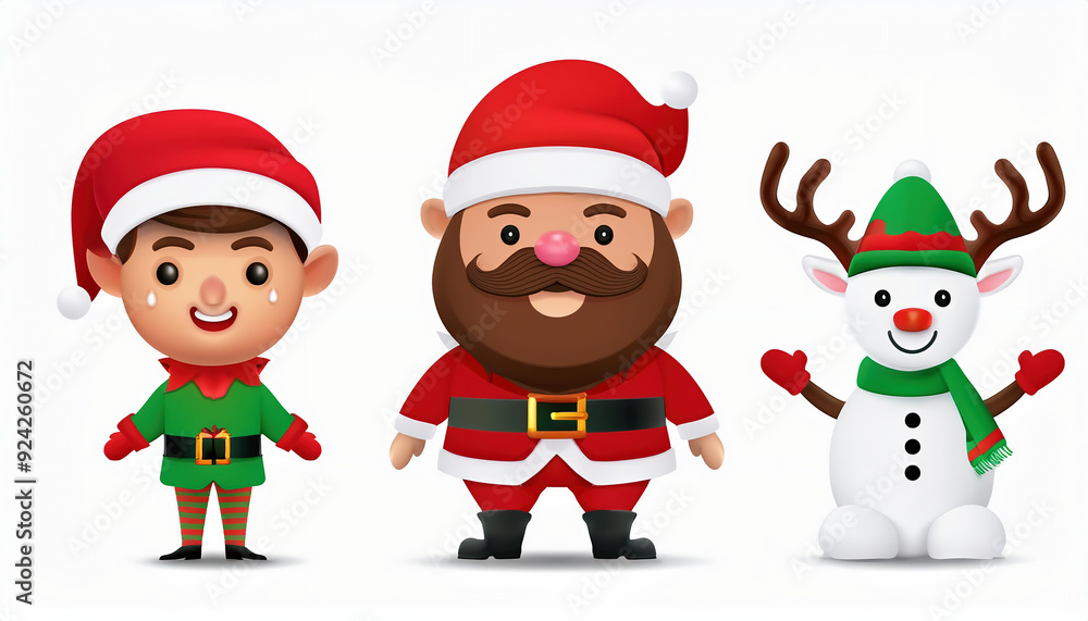 Christmas character vector set design. Santa claus, elf, reindeer isolated on white Christmas character vector set design. Santa claus, elf, reindeer isolated on white