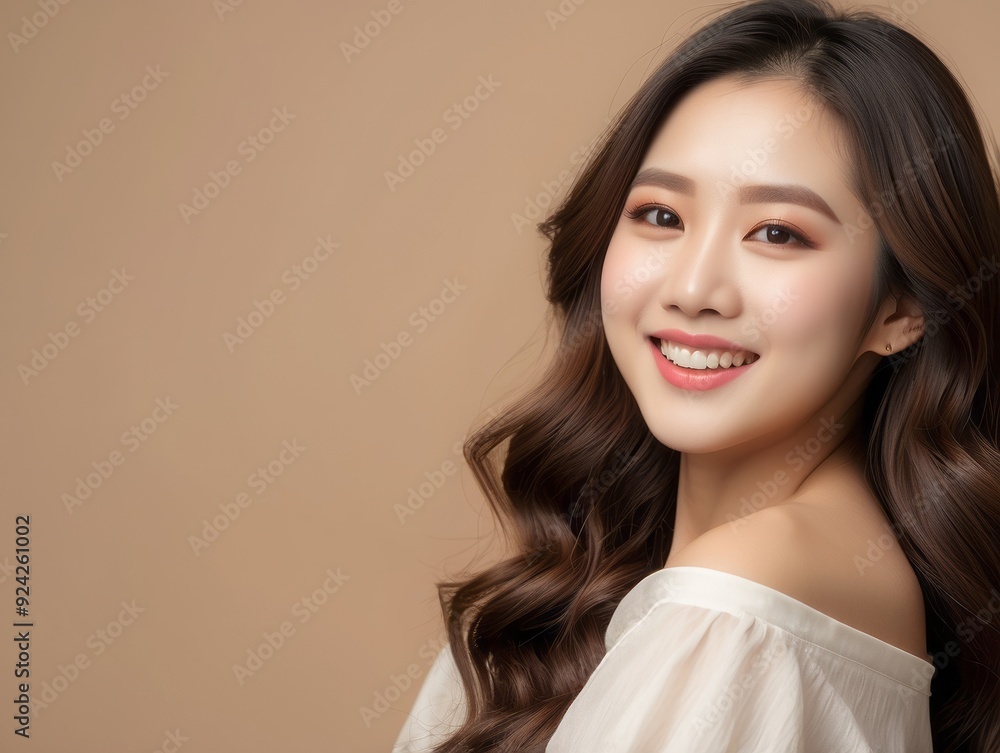 Portrait of a Smiling Woman with Long Brown Hair Portrait of a Smiling Woman with Long Brown Hair