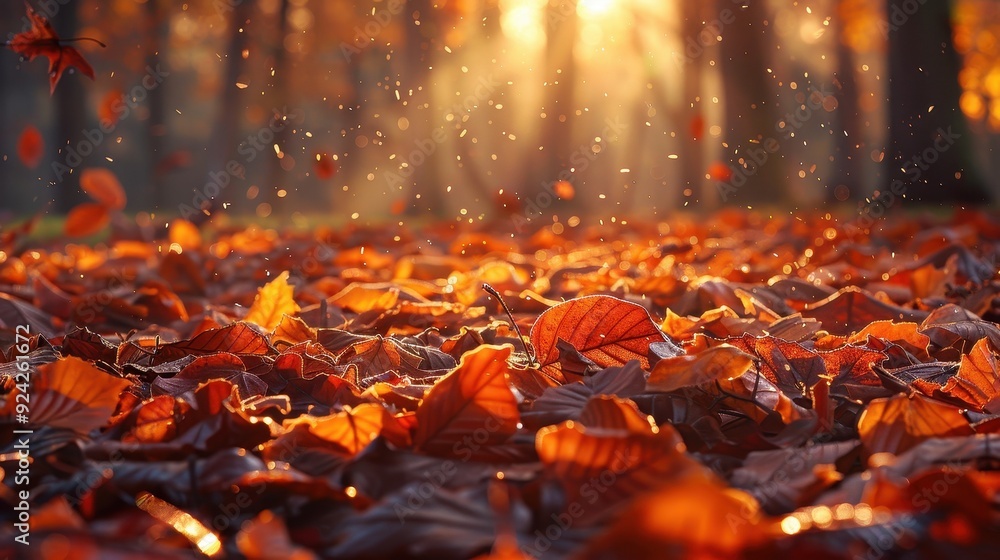 Autumn Leaves Illuminated by the Sun in a Forest Autumn Leaves Illuminated by the Sun in a Forest