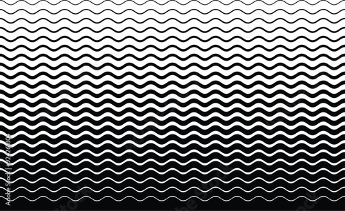 Wave line halftone gradation texture, black thick to thin wave stripe backdrop, stripe gradient background, repeating pattern