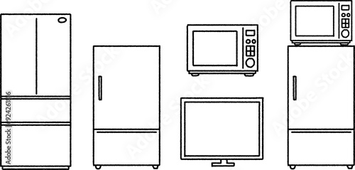 シンプルなタッチ　冷蔵庫とテレビと電子レンジのイラストレーション