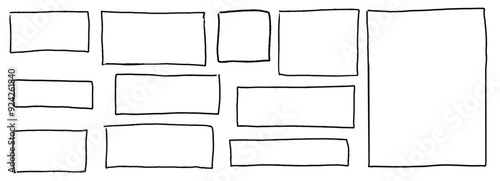 Handdrawn doodle grunge square highlights. Charcoal pen rectangle borders. Marker scratch scribble scrawl frames. Vector illustration of freehand painted angular.