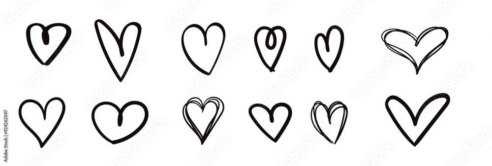 Hand drawn heart icon set heart sketch art Hand drawn heart icon set heart sketch art