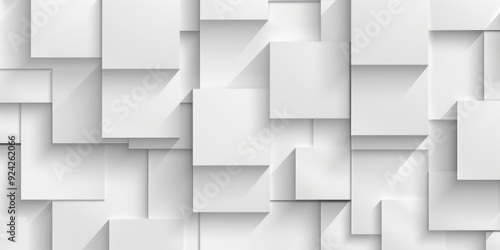 Fototapeta Naklejka Na Ścianę i Meble -  Abstract 3D geometric pattern featuring overlapping white square shapes with shadows, creating a modern and sophisticated visual effect.