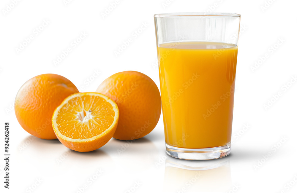 Um copo de suco natural de laranja isolado em fundo transparente. Um copo de suco natural de laranja isolado em fundo transparente.