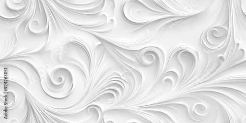 Intricate white swirls and curls forming a detailed pattern on a clean background, creating a refined and elegant texture.
