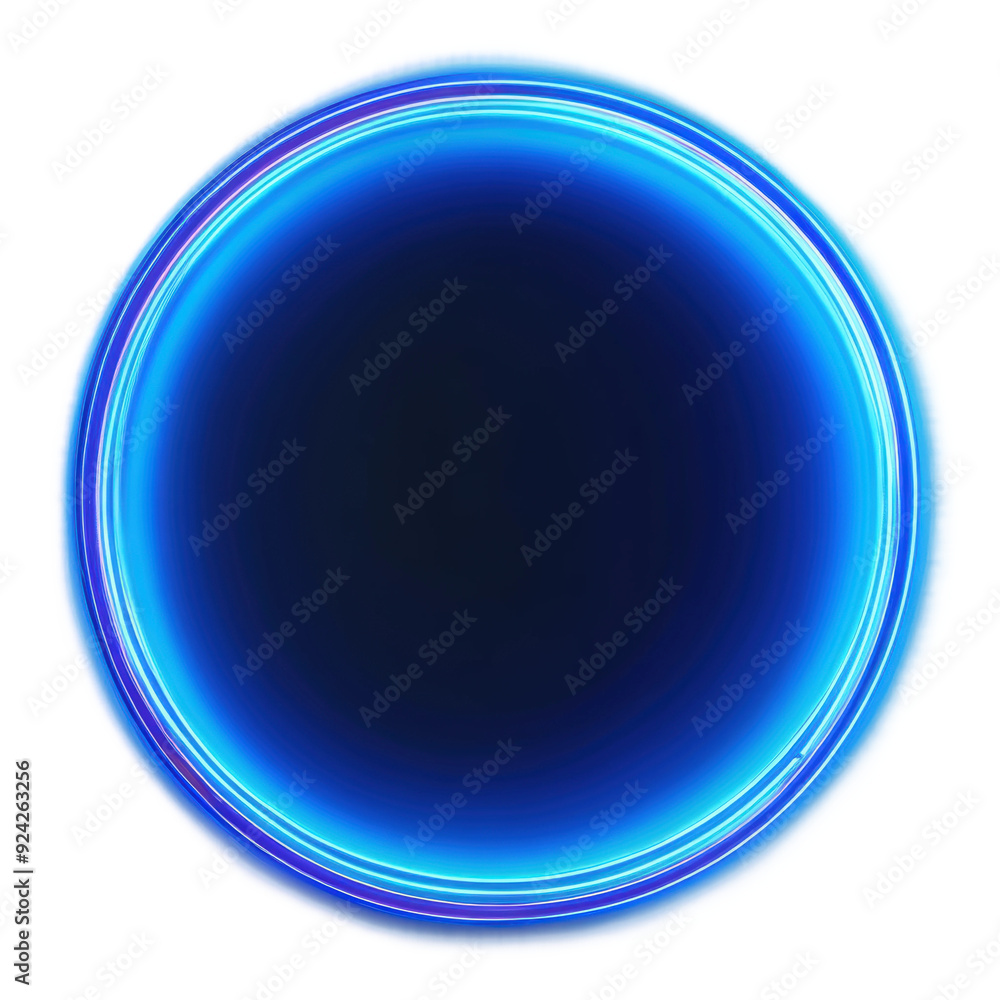 Circular neon blue light with a glowing edge on a dark background, cut out - stock png. Circular neon blue light with a glowing edge on a dark background, cut out - stock png.