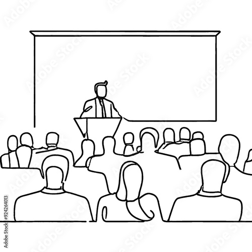 Line Drawing of Seminar or Business Conference Related Concept. Leadership, Seminar, Corporate Business, Presentation.